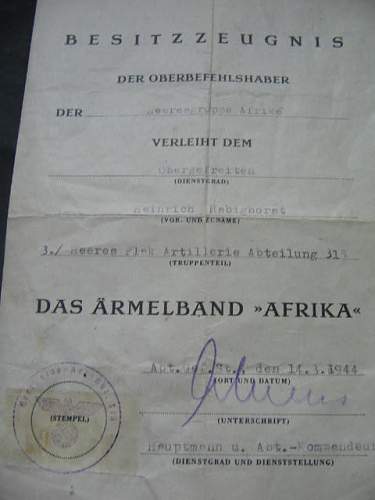 Ärmelband Afrika &amp; award citation