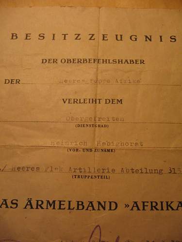 Ärmelband Afrika &amp; award citation