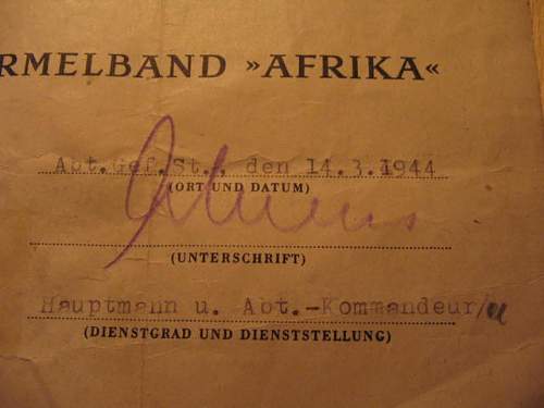 Ärmelband Afrika &amp; award citation