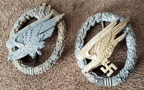 Fallschirmschützenabzeichen des Heeres &amp; Fallschirmschützenabzeichen der Luftwaffe badges, both bad?
