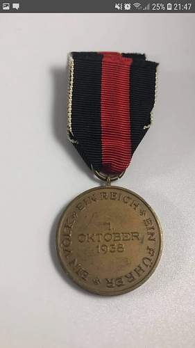 Medaille zur Erinnerung an den 13. März 1938. Sudetenland Medal