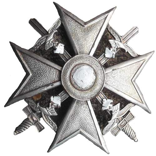 De-nazified Spanienkreuz in Silber mit Schwerter