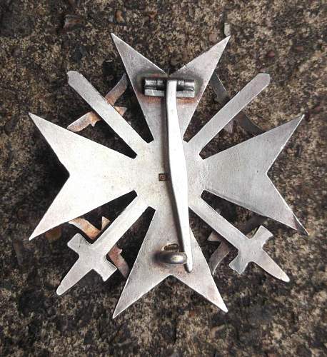 De-nazified Spanienkreuz in Silber mit Schwerter