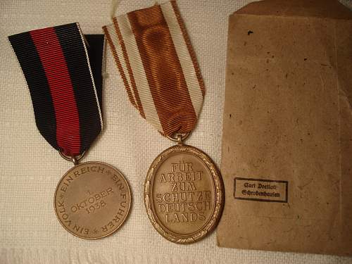 Schutzwall  and The Sudetenland  Medal