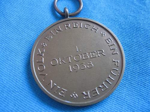 Medaille zur Erinnerung an den 1. Oktober 1938.
