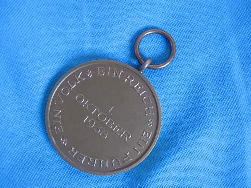 Medaille zur Erinnerung an den 1. Oktober 1938.