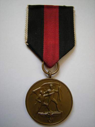 Medaille zur Erinnerung an den 1. Oktober 1938.