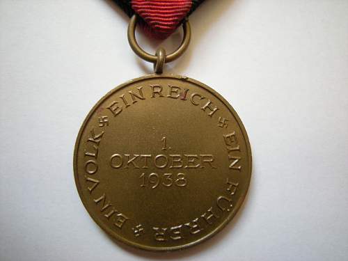 Medaille zur Erinnerung an den 1. Oktober 1938.