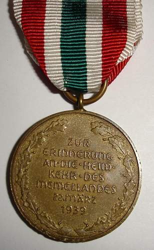 Medaille zur Erinnerung an die Heimkehr des Memellandes