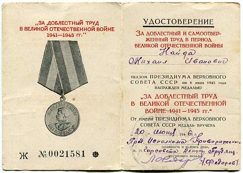 Mikhail Ivanovich Naida, Black Metallurgist, Order of the Red Banner of Labor #313828