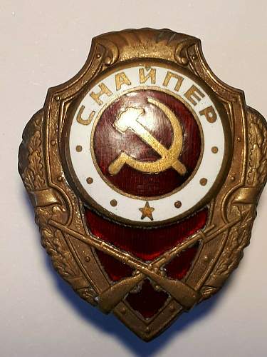 With this supposedly Soviet Sniper Badge