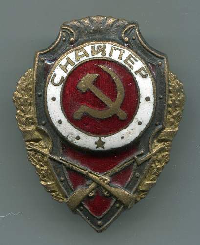 With this supposedly Soviet Sniper Badge