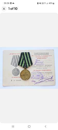 Medal for the capture of Koenigsberg with document