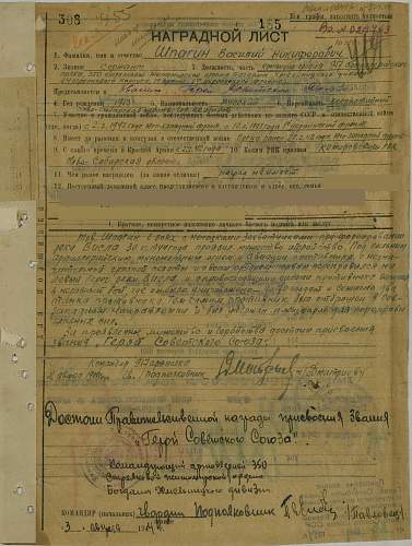 Documents group of Sergeant Vasiliy Nikiforovich Shpagin, Hero of the Soviet Union (#4596)