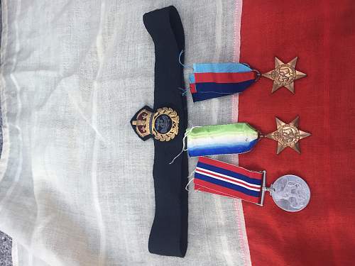 WW2 naval medals and flag