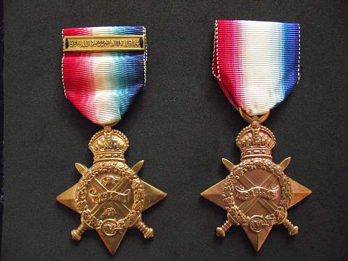 My &quot;Mons&quot; star with bar and 1914-15 medal.