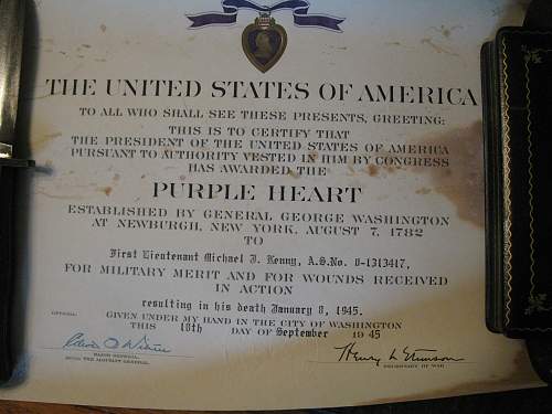Purple Heart paperwork KIA