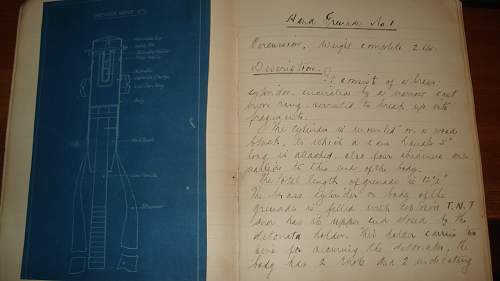 WW1 Canadian Armies O/C Grenade School hand written manual with blueprints!!!