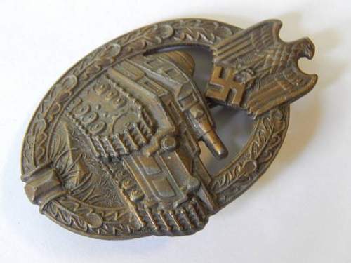 Bronze Panzerkampfabzeichen, by Adolf Scholze
