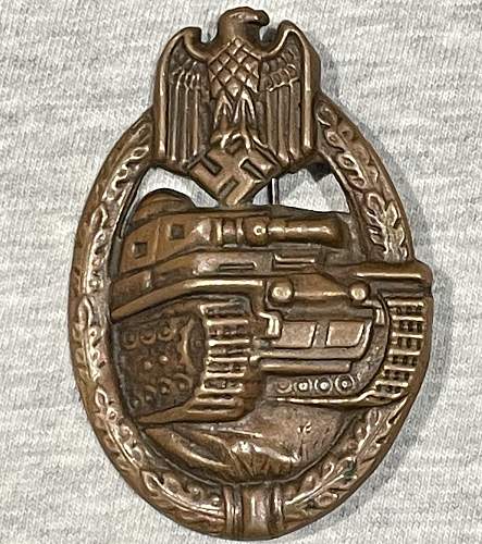 Panzerkampfabzeichen in Bronze Stalingrad Variant with Original Soldered Pin