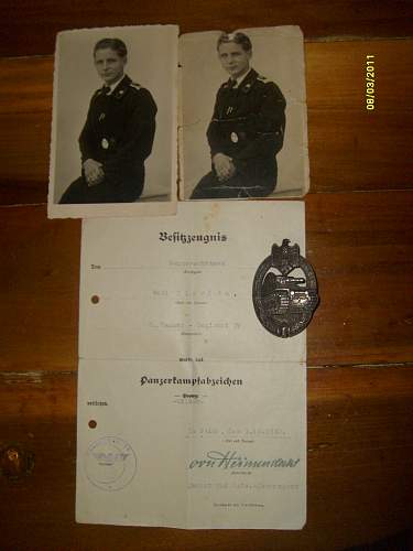 Panzerkampfabzeichen with certificate.