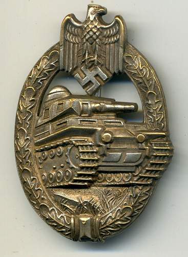 Bronze &amp; Silver Semi Hollow Panzerkampfabzeichen's by Adolf Scholze (A.S.), Gablonz an der Neisse.