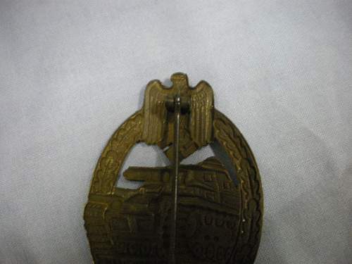 Panzer assault badge in bronze