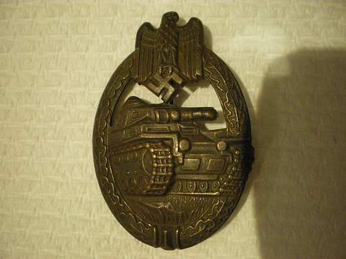 Panzer assault badge in bronze