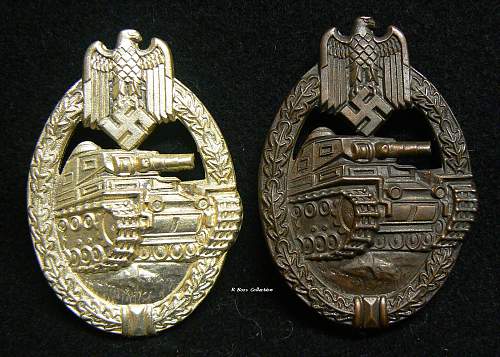 Panzerkampfabzeichen in Bronze, R.S., Rudolf Souval, Wide Pin.