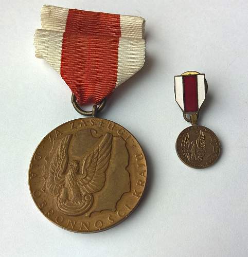 Medal &quot;Za zas&#322;ugi dla obronno&#347;ci kraju&quot; (Medal of Merit for National Defence) bronze with miniature