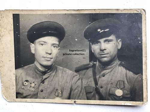 American battle badge on Soviet soldier 1945