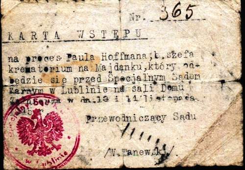 Ticket to trial of Adolf Eichmann