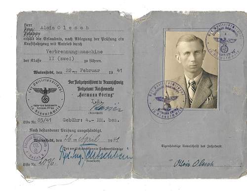 1941 NSKK drivers license