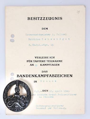 Bandenkampfabzeichen in Bronze certification...need help