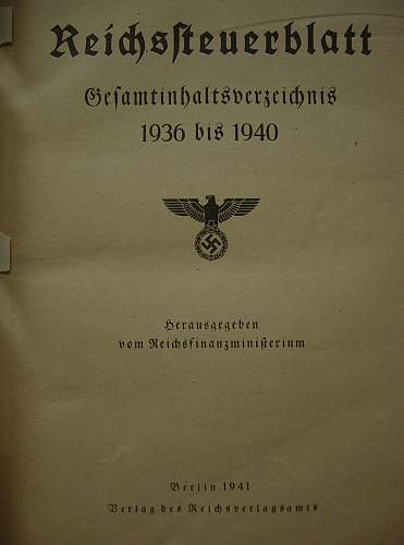 Reichsteuerblatt: Tax Journal 1936 to 1940