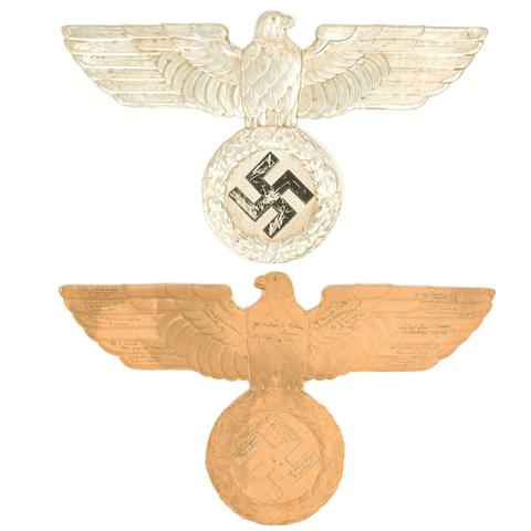 WWII German HQ Cardboard Eagle souvenir signed by 14th Tank Battalion