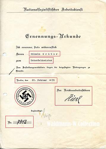 Ernennungsurkunde zum Feldmeister  01.7.1935