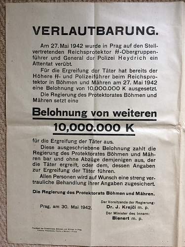 Heydrich Assassination Reward Poster, Translation Please if Possible