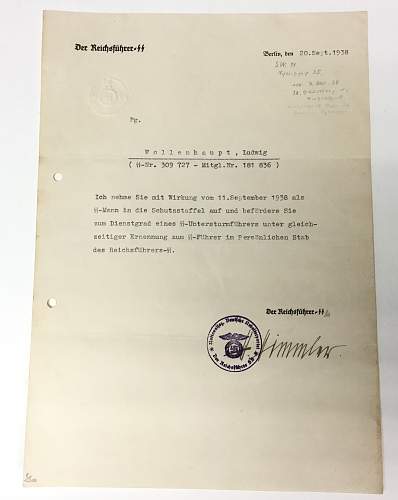 Himmler signed promotion documents.