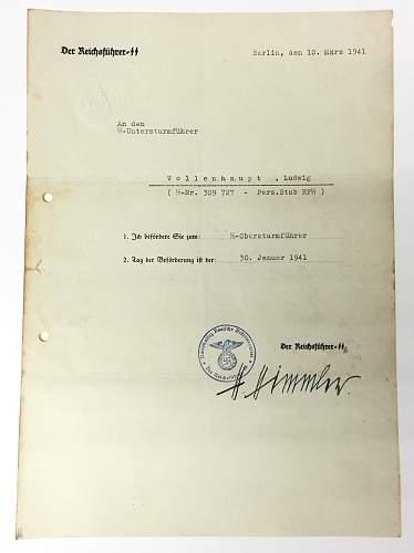 Himmler signed promotion documents.