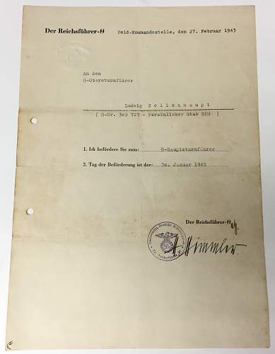 Himmler signed promotion documents.