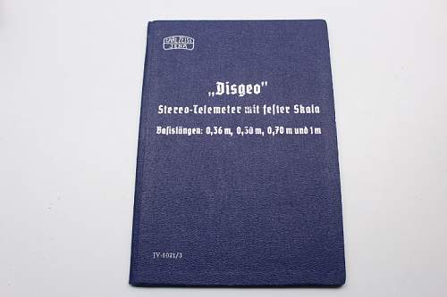 Wehrmacht book by Carl Zeiss Jena with the title &quot;Disgeo&quot; stereo telemeter with fixed scale