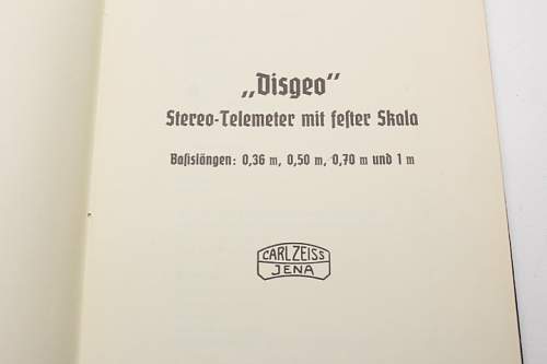 Wehrmacht book by Carl Zeiss Jena with the title &quot;Disgeo&quot; stereo telemeter with fixed scale