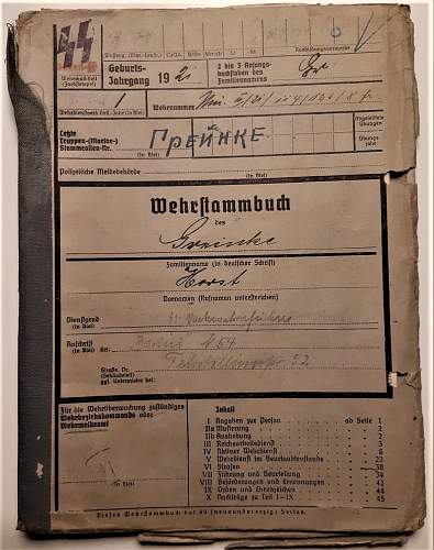 SS Nord Wehrstammbuch, Gesundheitsbuch and other documents for Unterscharführer Horst Greinke