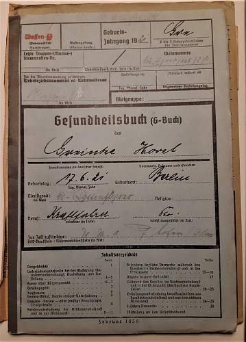 SS Nord Wehrstammbuch, Gesundheitsbuch and other documents for Unterscharführer Horst Greinke