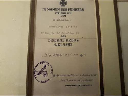 EK Award document from concentration camp commander???