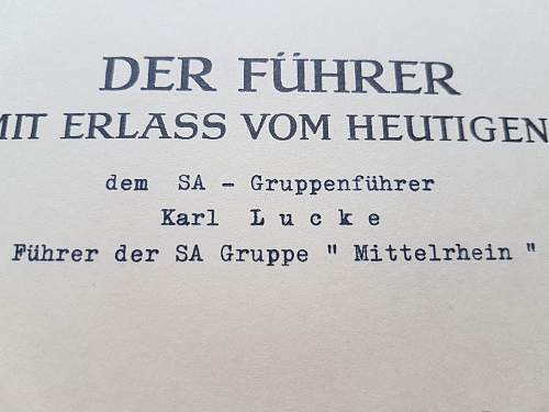Luftschutz Ehrenzeichen erster Stufe award document