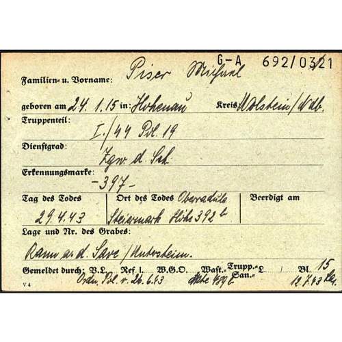 WW2 German Death Card Of SS-Polizei member Michael Piser