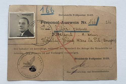 1944 Photo ID Card Pass Occupied France.