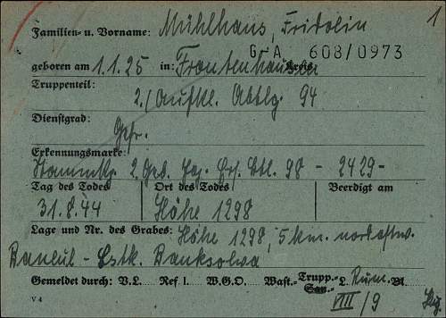 Original WW2 Death Cards of 2 Brothers. Member of the Hermann Göring Division.